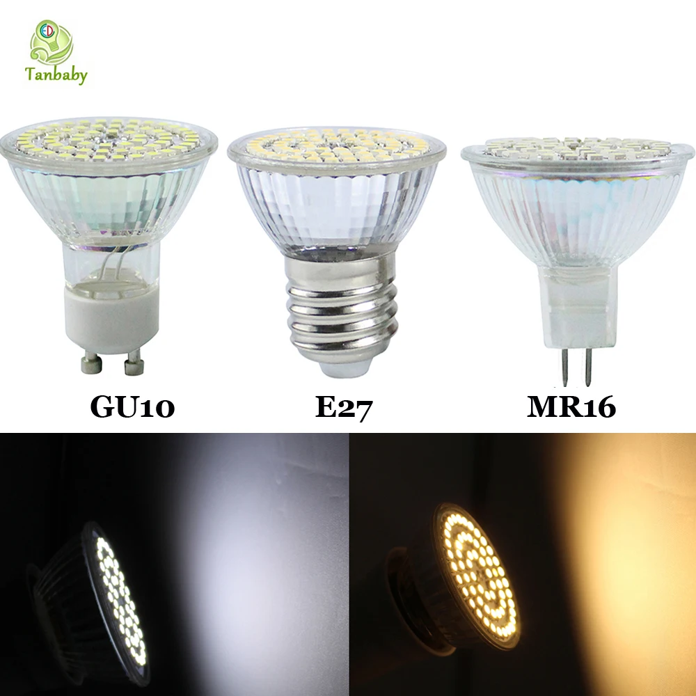 E27 GU10 MR16 точечный Led 60 SMD 3528 стеклянный корпус прожектор AC220V DC12V белый теплый