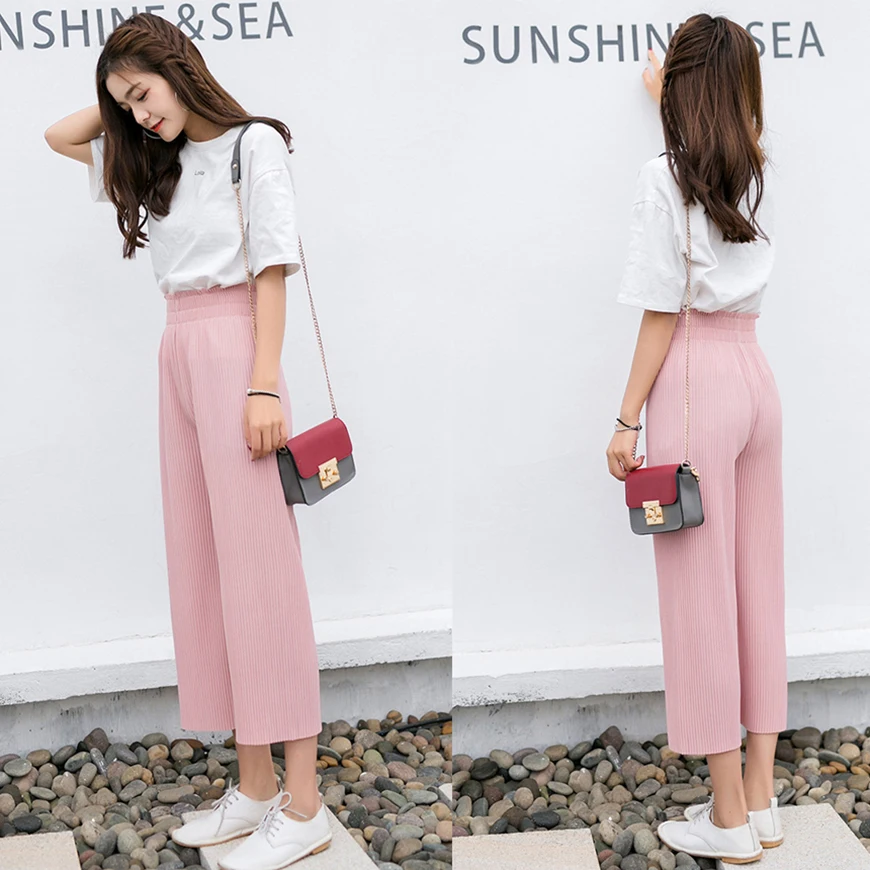 ZYFPGS 2019 Summer Women's Straight Casual Pants Loose Nine Pants High Waist Was Thin Pants Basic Sales Pink Cute Girl Z0710 ZYFPGS 2019 Summer Women's Straight Casual Pants Loose Nine Pants High Waist Was Thin Pants Basic Sales Pink Cute Girl Z0710