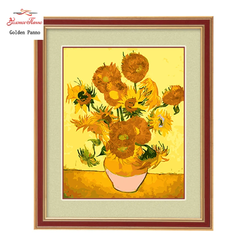 

Golden panno,Needlework,DIY DMC Cross stitch,Sets For Embroidery kit 14ct unprinted cotton thread sun flowers Cross-Stitching 13