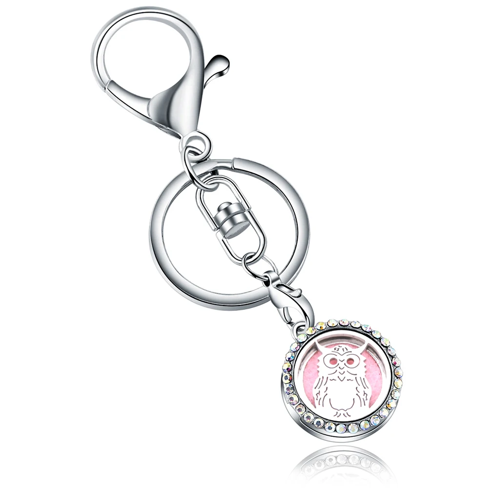 

Stainless Steel Owl shape Full Rhinestone Perfume KeyChain Essential Oil Diffuser Perfume Aromatherapy Locket Key Chain