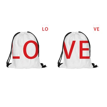 

LO And VE Printied Drawstring Backpack Fashion Polyester Bags For Couples Lovers Pouch Backpacks With Two Sided Printing