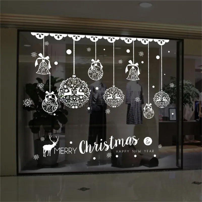 Christmas Ball Pattern Windom Sticker Glass Door Decals X mas Tree Showcase Mall New Year 