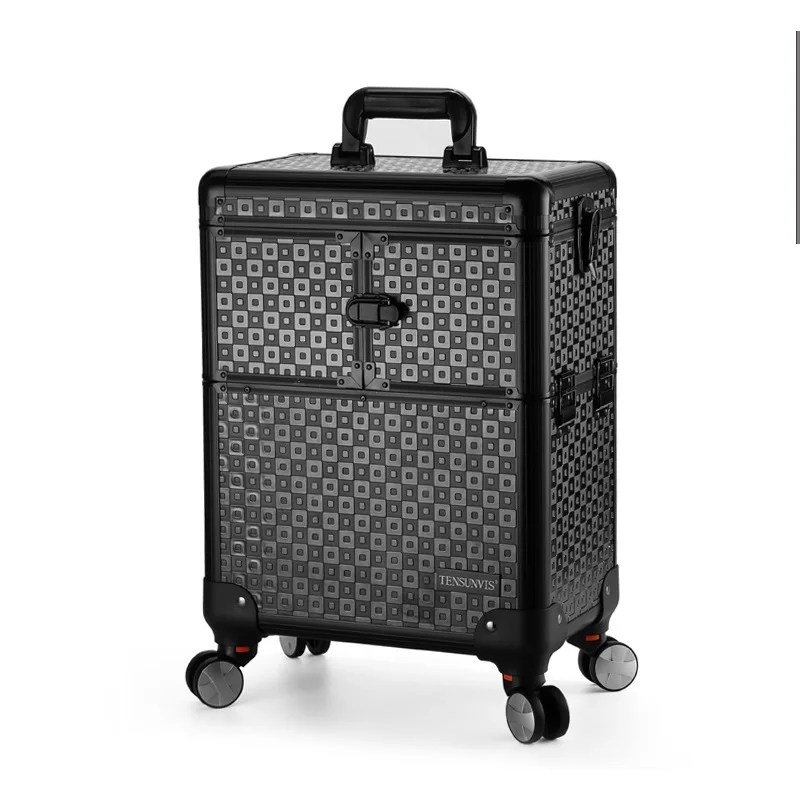 Профессиональный макуп Скалка багаж Спиннер косметический чехол многофункциональная тележка для переноски чемоданов колесная кабина дорожная сумка - Цвет: Черный