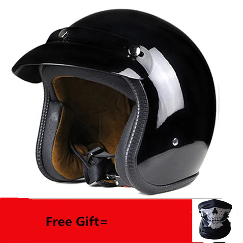 New arrival helmets open face 3/4 helmet personalized mens womens vintage retro motorcycle cascos de motociclistas helmets gold - Цвет: Gloss black