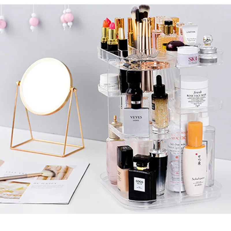 

Rotating storage rack cosmetic box Dressing table makeup finishing racks case Home Bathroom Decoration