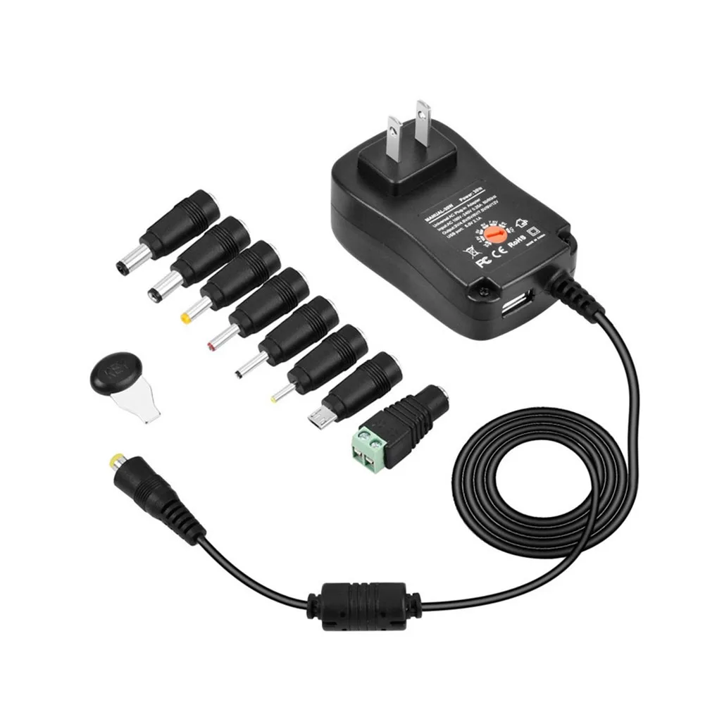 

30W 3-12V Adjustable Switch Charger Power Cable for LED Light Mini TV Car Electric Toy --M25