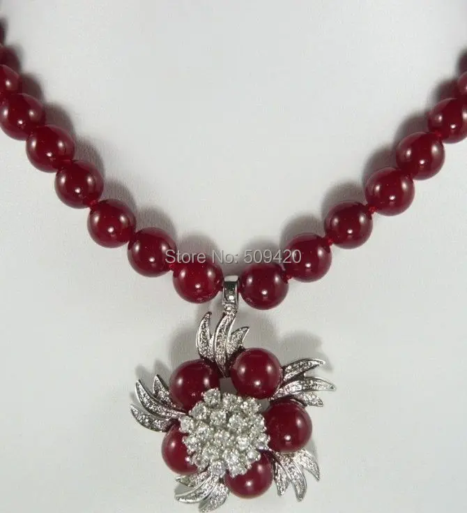 

W&O655 >>>> Charming! 10mm Red Ruby Round jewe Necklace