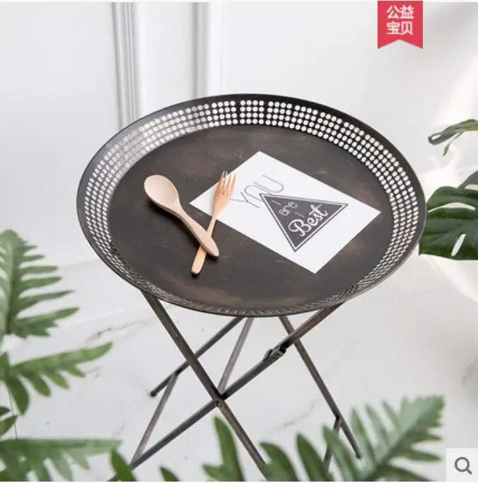 

Can folded Metal tray rack on living room balcony Four-legged floor stands pergola & mini coffee table Fruit dessert plate