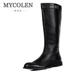 MYCOLEN/мужские мотоциклетные ботинки в винтажном стиле с высоким берцем, армейские ботинки, новинка 2018 года, ботинки с пряжкой из натуральной