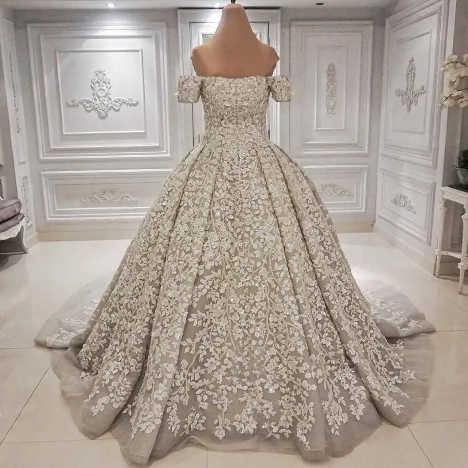 Vestido De Noiva восхитительная Кружевная аппликация 2019 Свадебные платья с открытыми плечами длинное свадебное платье корт поезд Бальные платья