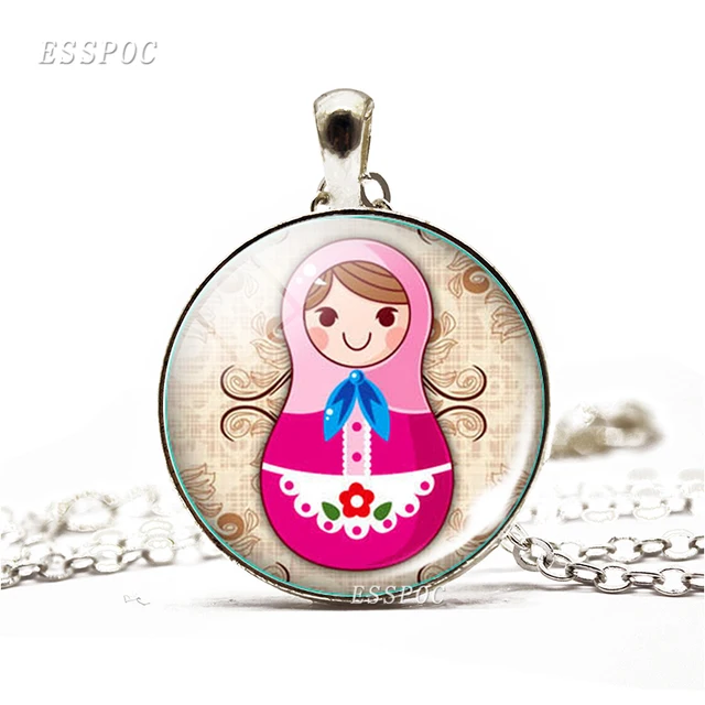 Women Small Round Disc Tradition Russian Doll Picture Jewelry Glass Cabochon Glass Cabochon Jewelry Pendant Necklace Gift for Women Women Small Round Disc Tradition Russian Doll Picture Jewelry Glass Cabochon Glass Cabochon Jewelry Pendant Necklace Gift for Women