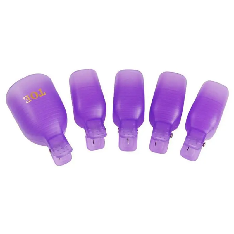 5pcs/set Reusable Plastic Toe Nail Art Polish Remover Pedicure Polishing Removal Foot Toe Nail Clips Soak Off Caps Manicure Tool