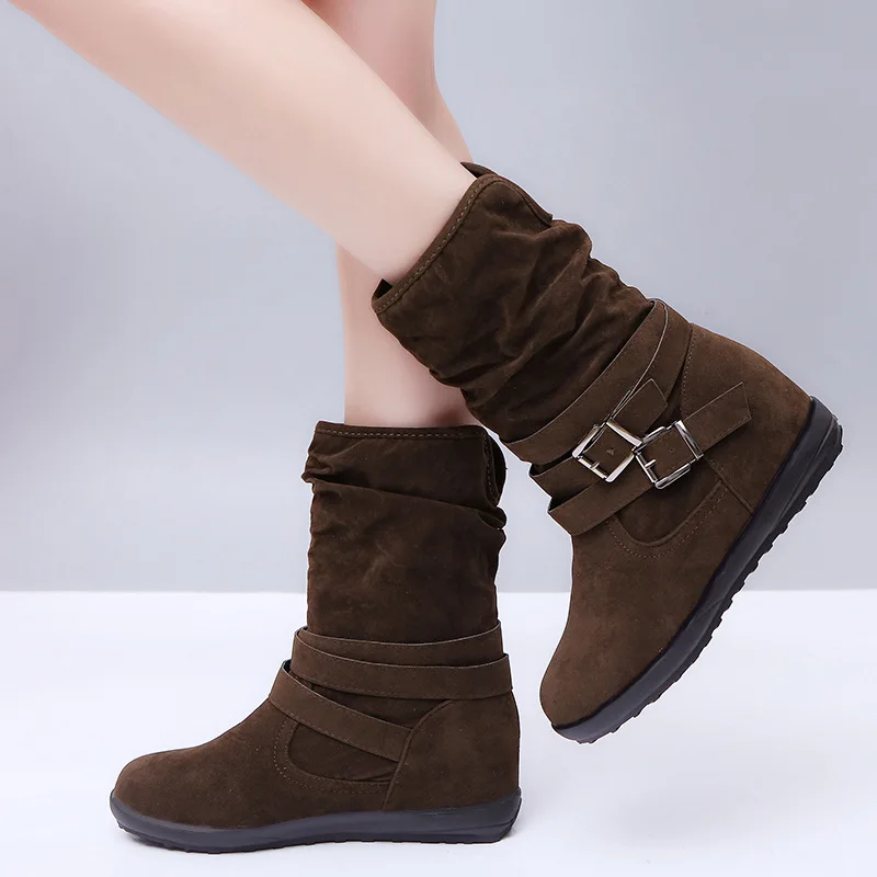 Ag446 Garder Peluche grey 43 Compensé Au Cheville brown Sepatu Taille En Grande Pour Black Dames Wanita Talon Chaussures Bottes Chaud Womem Nouvelle Brun xeodCBr