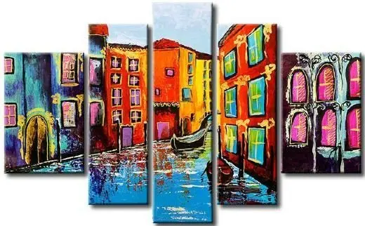 

Hand Painted Color City of Venice Water Town Boat landscape Wall Home Decor Oil Painting on Canvas Painting 5pcs/set no Framed