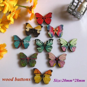 

Buttons 200pcs/lot 20*28mm wooden bvuttons Mixed Color Lovely Butterfly scrapbooking sewing buttons for clothing Accessories