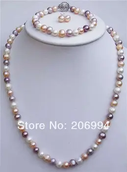 

wholesale fancy lovely natural 7-8mm mixed-colour Freshwater pearl necklaces bracelets earrings sets fashion jewelry,gift