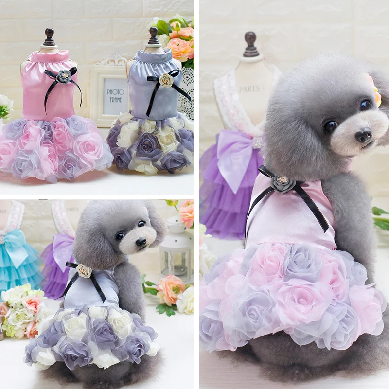 puppy outfit pet dress for dog chihli summer dresses skirt denim cheap dogs clothes lace haberdashery wedding  (4)