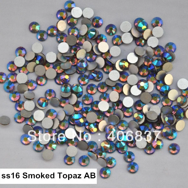 

Free Shipping! 1440pcs/Lot, ss16 (3.8-4.0mm) Smoked Topaz AB Flat Back Non Hotfix Glue On Nail Art Rhinestones