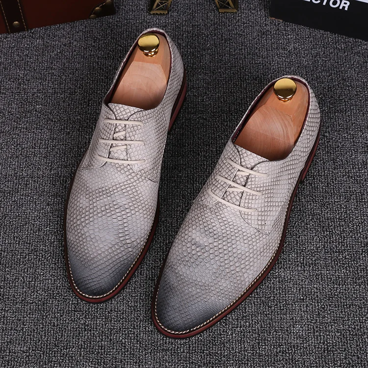 

men casual business wedding snake skin pattern soft leather shoes lace-up gentleman oxfords brogue shoe zapatos hombre Moccasins