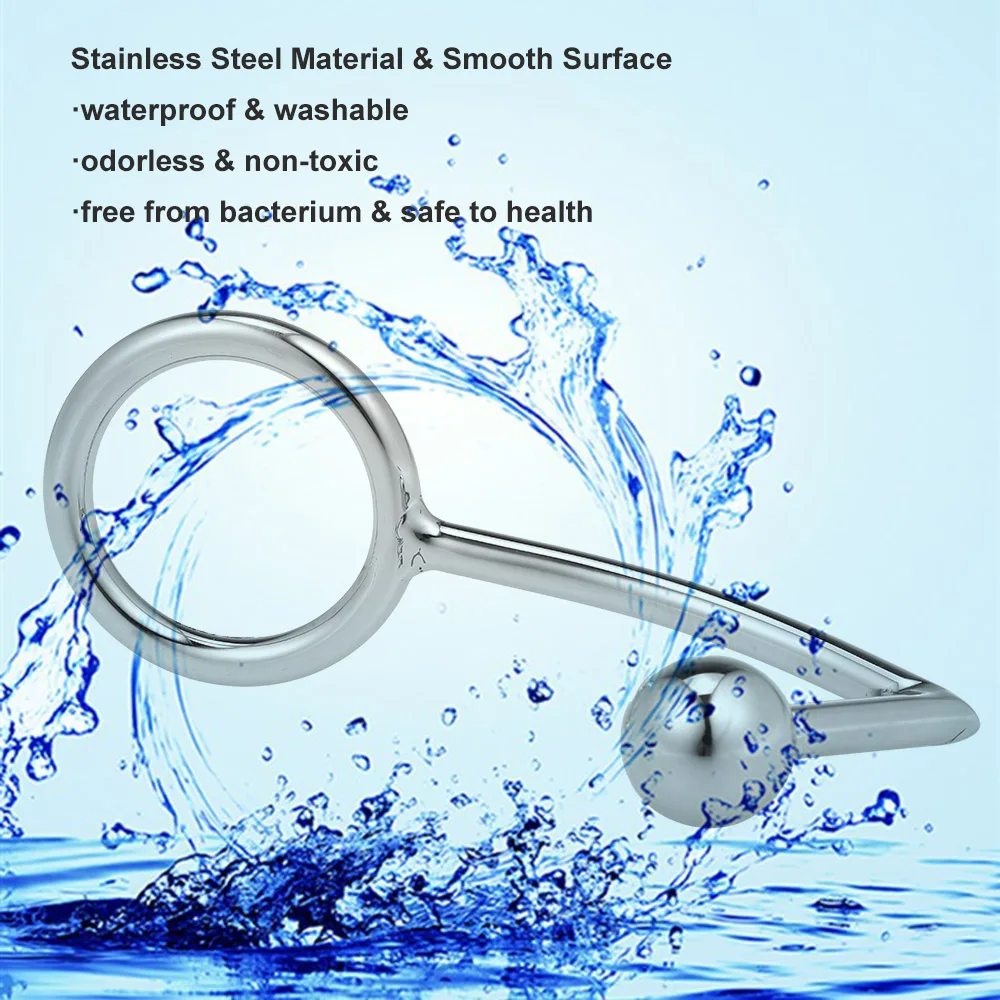 Stainless Steel Anal Plug With Ball & Cock Ring & Butt Hook 45mm Prostate Massager Fetish Adult Sex Toys For Couples Gays