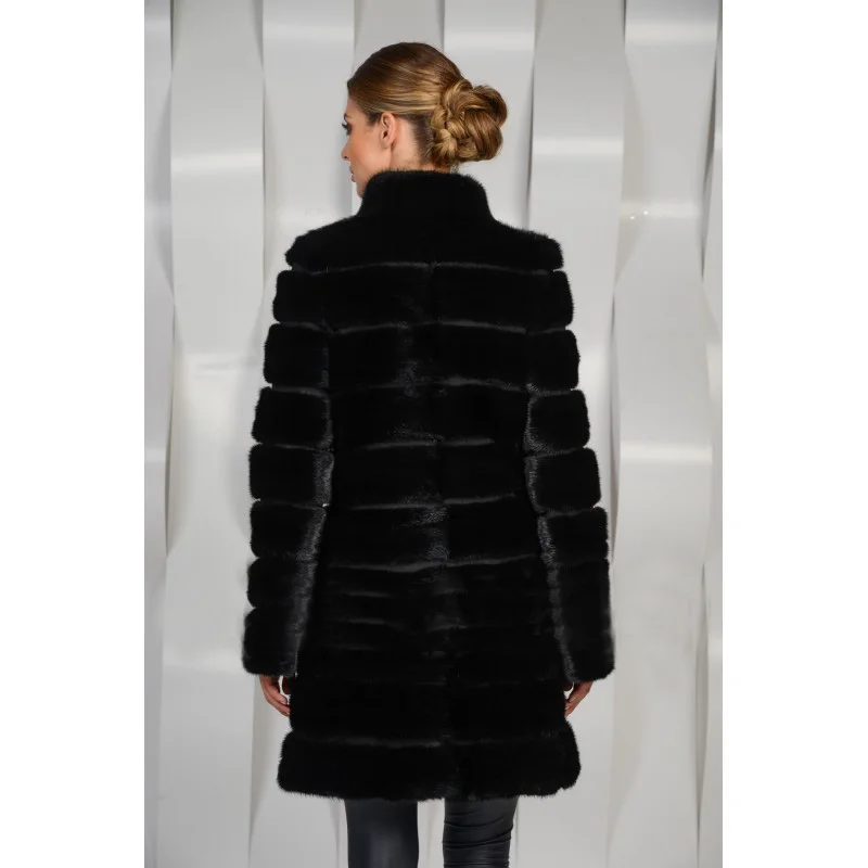 90CM Detachable Real Mink Fur Coat Women With Hood Winter Thick Warm Natural Fur Outwear Genuine Leather Real Fur Coat Female