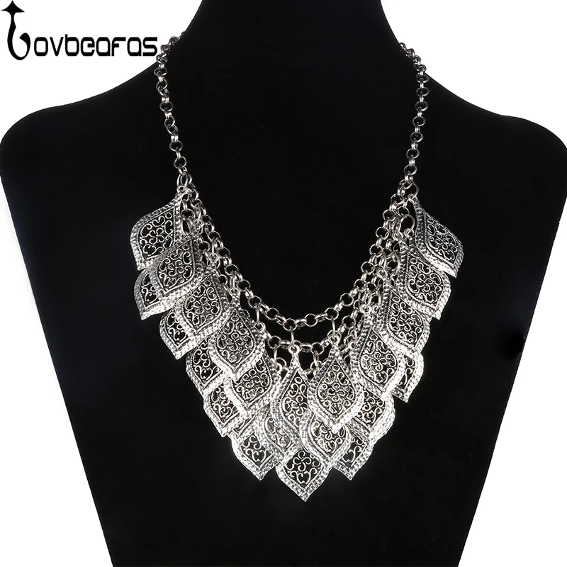 

LOVBEAFAS 2017 Fashion Power Flower Tibetan Silver Necklace Colar Vintage Statement Collar Maxi Necklace Carving Hollow Jewelry