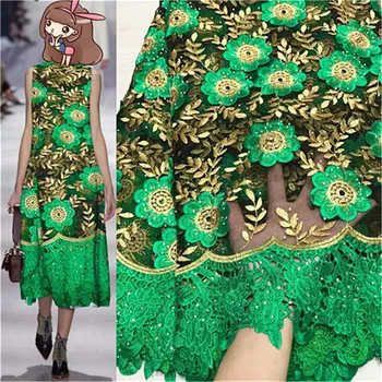 

Latest african tull lace fabrics 2019 french net lace fabric high quality with Stones tulle lace fabrics for women dress green