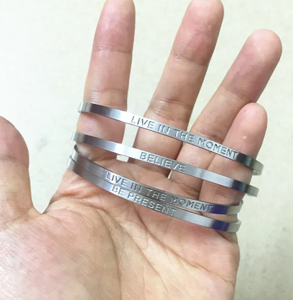 

Matte inspiration bracelet silver positive message cuff bangles for women men man custom engraved adjustable C shape jewelry