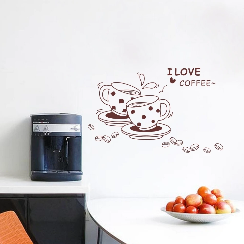 Creative Coffee Cup Kitchen Wall Stickers I Love Coffee Words Home