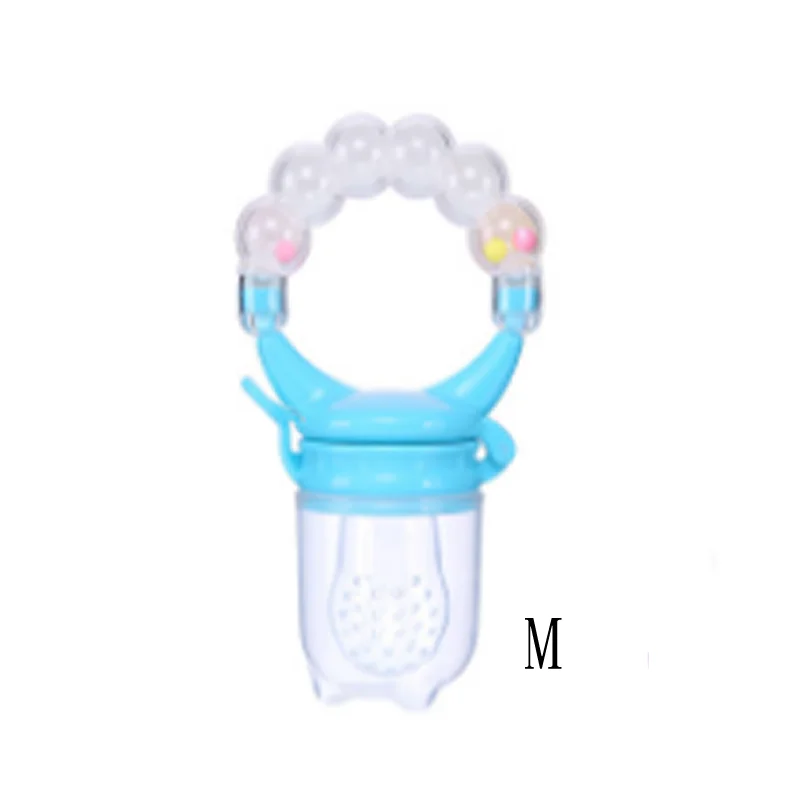 Соска для новорожденного, для безопасного кормления малышей, соска для фруктов, овощей, кормушка для детей, тренировочный инструмент для кормления, игрушка-колокольчик для свежего питания - Цвет: blue White ring M