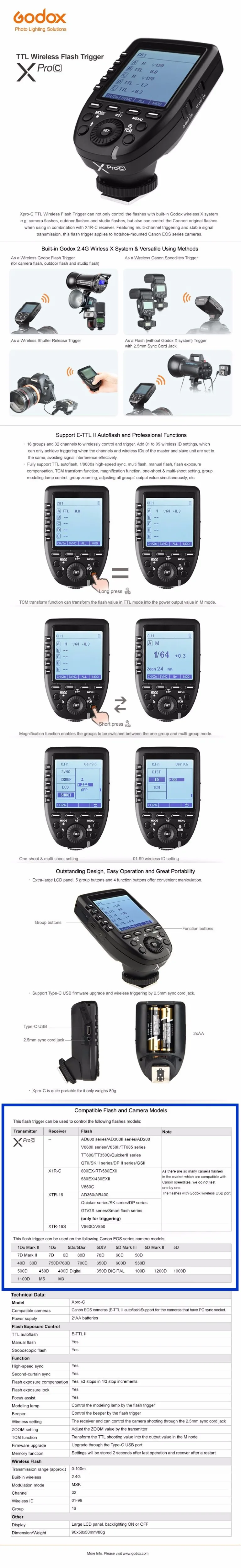 Pre-Sale New Arrival Godox E-TTL II 2.4G Wireless X system High-speed with Big LCD Screen Transmitter Xpro-C For Canon (3)