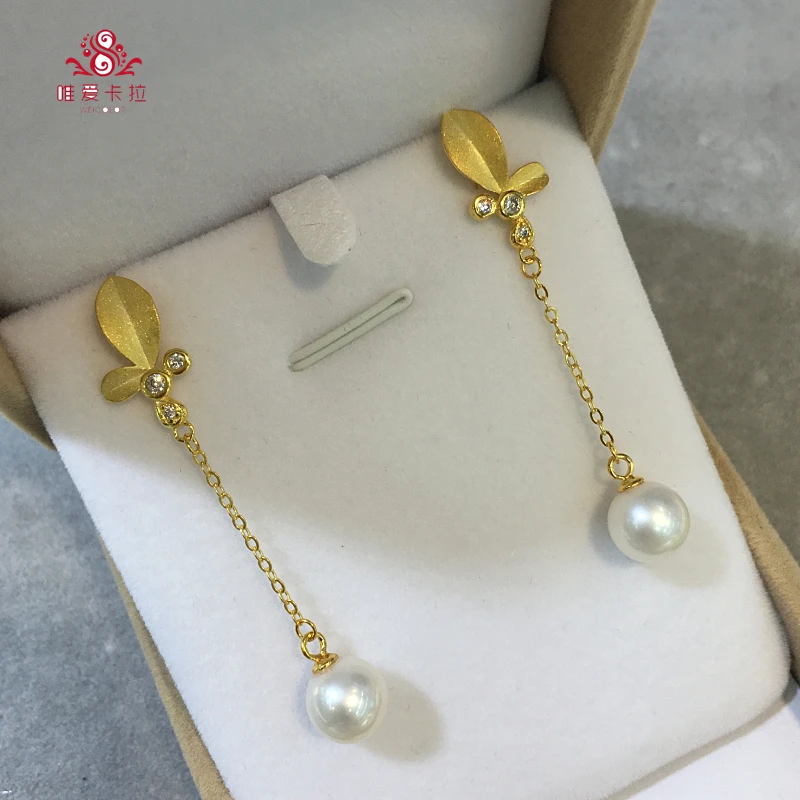 

WEICOLOR Newest Design Best Quality 8-9mm Round White Natural Freshwater Pearl Earrings,Silver With Light Gold Color