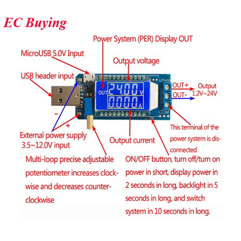 USB Buck Boost Power Supply Module Voltage Regulator Board 5V to 3.3V 9V 12V 24V Adjustable Buck Converter with LCD Temperature Display USB Buck Boost Power Supply Module Voltage Regulator Board 5V to 3.3V 9V 12V 24V Adjustable Buck Converter with LCD Temperature Display