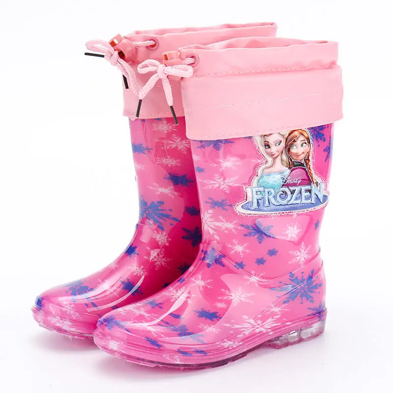 new Disney princess frozen children Plus velvet thick warm rain boots rubber shoes cartoon PVC girls water shoes size 32-38 - Цвет: G