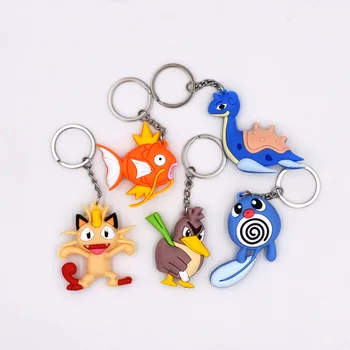 

5 Style Keychain Series Pendant Lapras Poliwag Magikarp Meowth Farfetch d Monster Key Holder Go Key Ring Pendant 3D Mini