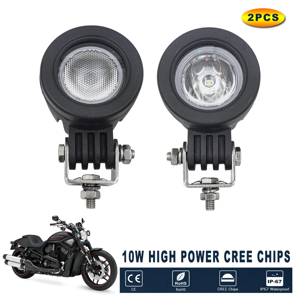 2Pcs/Set 10W LED Fog Lights for Harley Yamaha Motorcycles 2'' LED Work