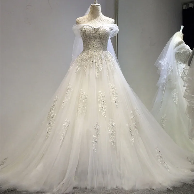 Свадебное платье со шлейфом и кружевом с серебристыми краями|vestido de noiva|vestido noiva