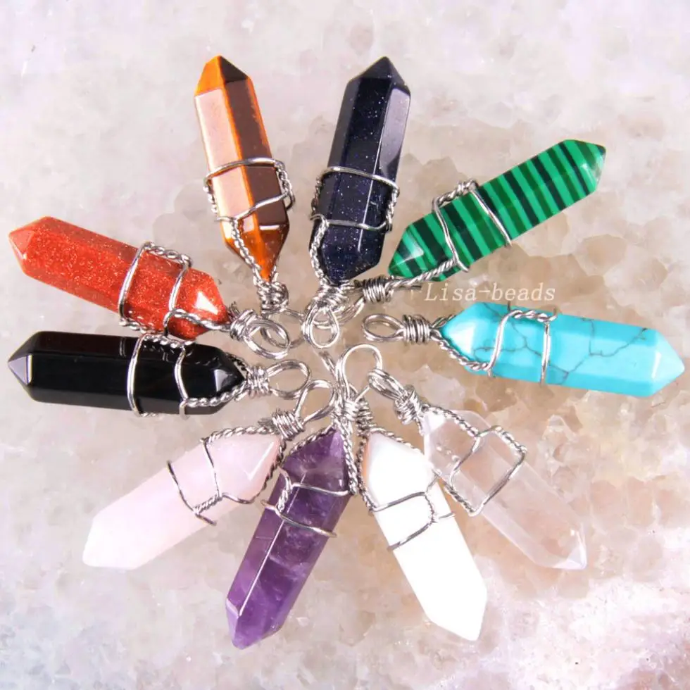 

Women Jewelry For Necklace Hexagonal Column 40X8MM Natural Stone Bead Malachite Crystal Lapis Onyx Howlite Pendant 1Pcs