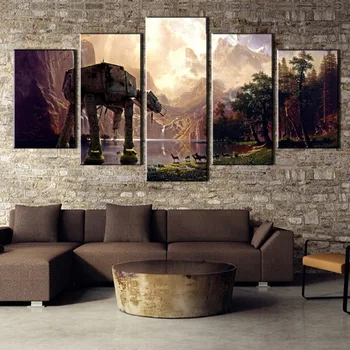 

HD Printed 5 Pieces Star Wars Robot Dog AT-AT Painting Canvas Wall Art Picture Home Decoration Living Room Canvas Painting