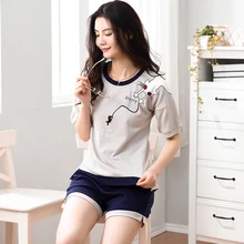 Novo Dom Conjuntos de Pijama Para As Mulheres Casual Algodão de Manga Curta Pijama Pijama Meninas Bonito Dos Desenhos Animados Imprimir Calções Sleepwear Pijama de Verão