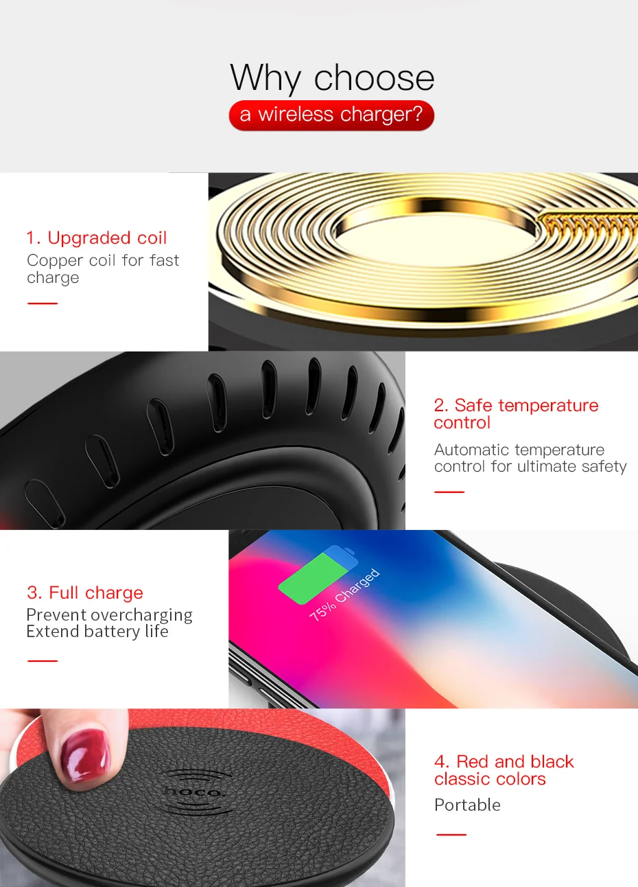 Беспроводное зарядное устройство HOCO Qi Беспроводной Зарядное устройство для iPhone XS 8 плюс Настольный мобильный беспроводное зарядное утройство для телефона Pad зарядка для samsung S8 S9 xiaimi MiX2s