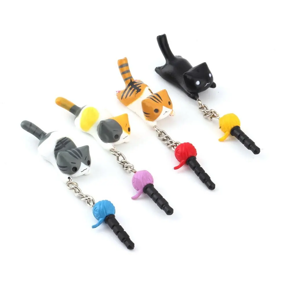 

5 Pcs Newest Yellow Cat Playing Ball 3.5mm Anti Dust Earphone Jack Plug Stopper For Phone Mobile Phone Dust Plug