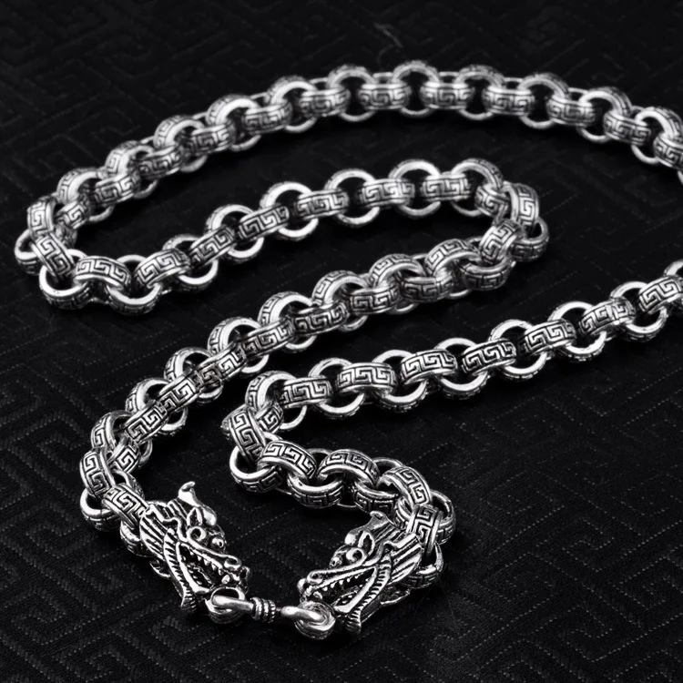 

S925 Silver Jewelry Retro Thai Silver Handsome Men Domineering Dragon Rough Long Male Male Silver Clavicle Necklace Wholesale