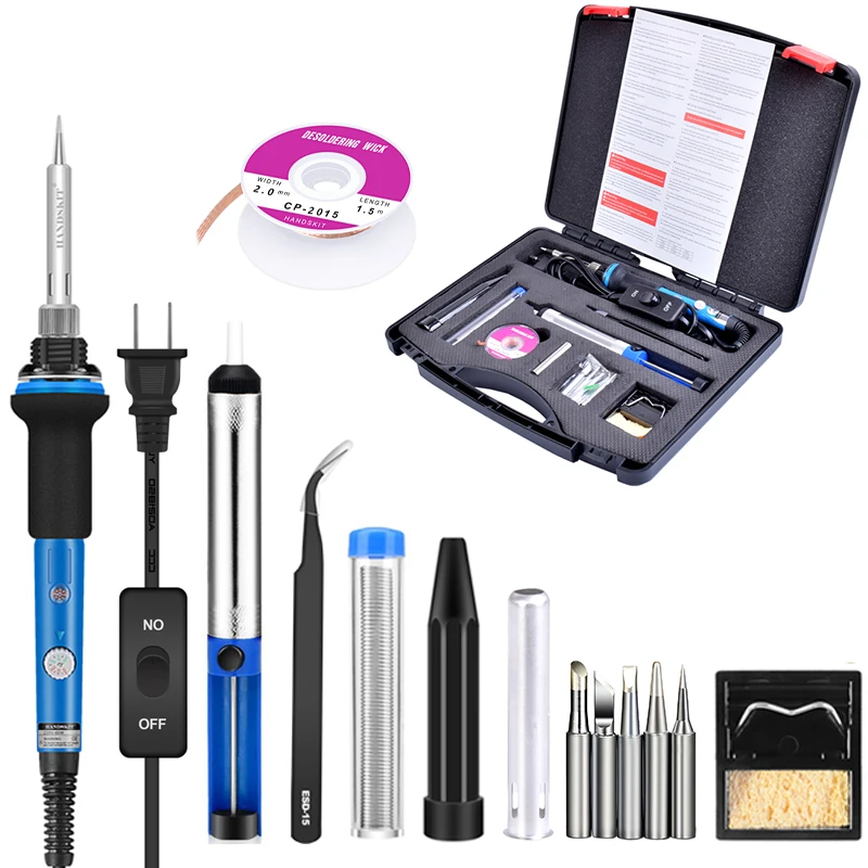 

new 60W 110V 220V Soldering Iron Kit Electric Adjustable Temperature Soldering Iron With Soldering Iron Tips Stand Tools