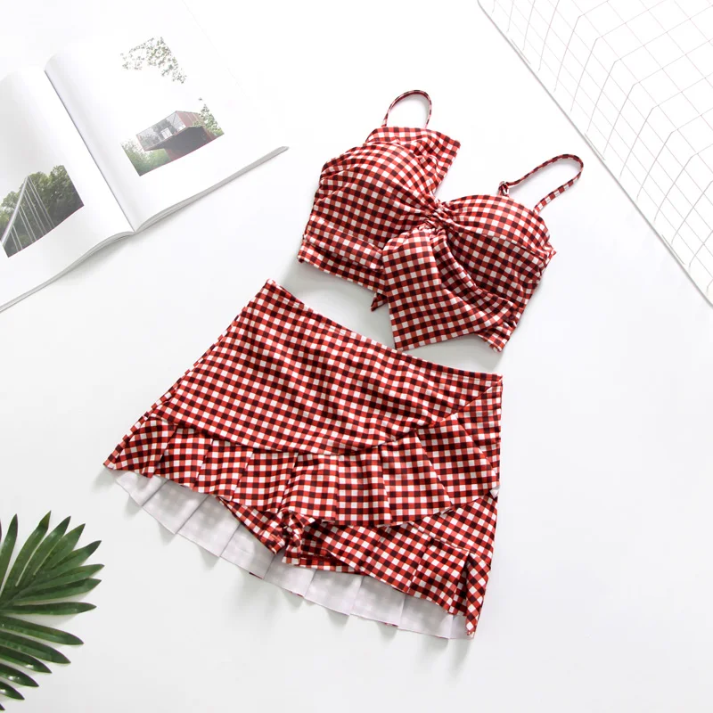 

2019 Style Women Two Piece Swimsuit Sexy Lovely Swimwear Tankini Set Push Up Bra Bandage Swimsuit High Waist Skirt Bathin