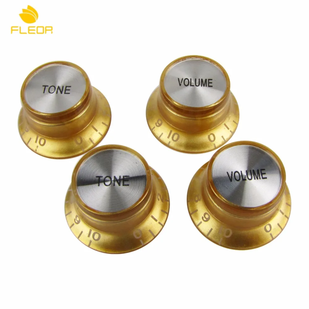 FLEOR 4pcs Golden Guitar Control Speed Knobs Top Hat Tone Volume Knobs