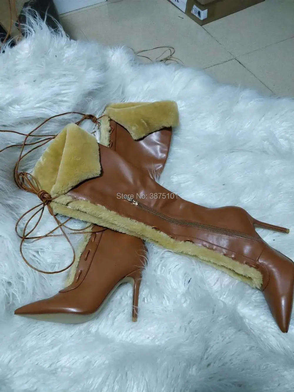 Pointu Talons Hiver Hauts Réel Femmes Photos Genou Lacent Haute Chaussures De Bottes Bout À Fourrure u3KT1JclF
