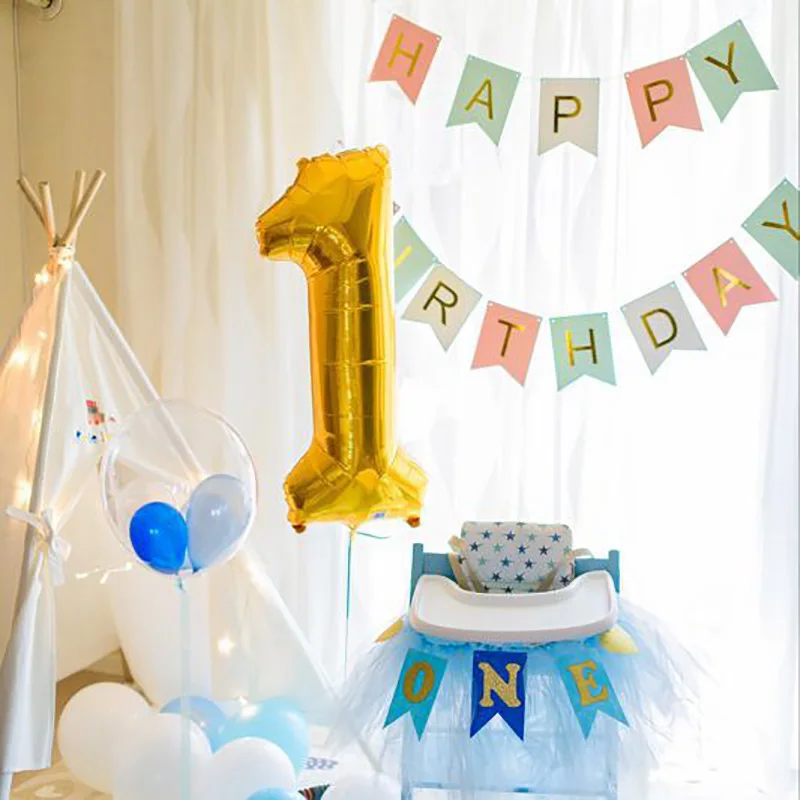 

Boy girl 1st first one year old Birthday party highchair Banner balloon Prince Princess High Chair Sign Decoration Photo Prop