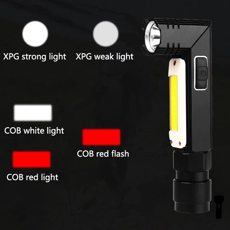 USB Перезаряжаемый Тактический светильник-вспышка на магните 90 градусов вращающийся зажим Водонепроницаемый COB рабочий светильник ручной фонарь с ремешком на голову светильник
