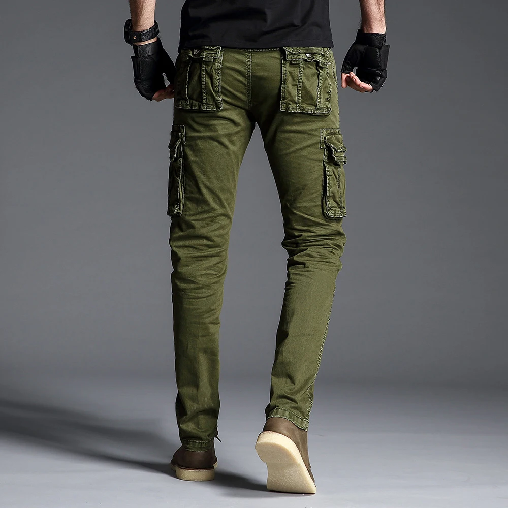 BOSIBIO армейские зеленые брюки карго мужские Новое поступление Военный стиль облегающие хлопковые брюки мужские повседневные брюки много карманов 3708